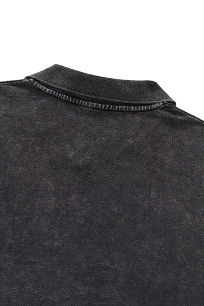 Men Fall Clothing Snow Wash Polo Collar Cropped Sweatshirt