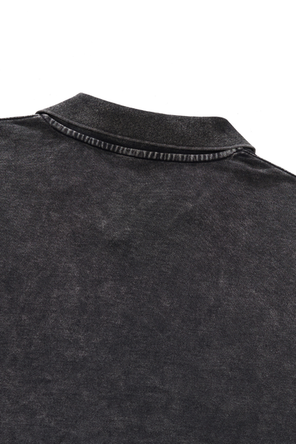 Men Fall Snow Wash Polo Collar Cropped Sweatshirt