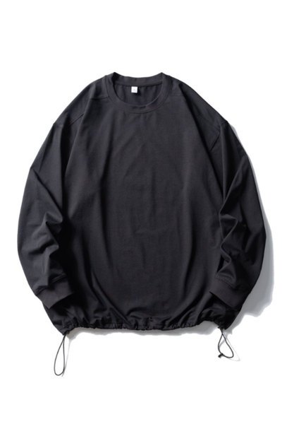 Unisex Spring Drawstring-Hem Relaxed Long-Sleeve T-Shirt