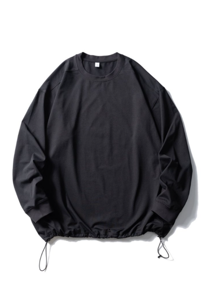 Unisex Spring Drawstring-Hem Relaxed Long-Sleeve T-Shirt