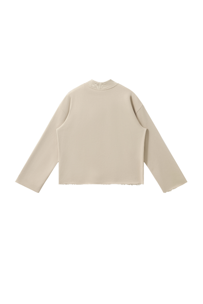 Women Fall Boxy Frayed Hem Mock Neck Long Sleeve Top