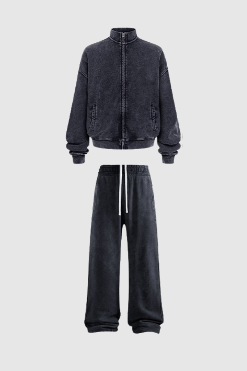 Men's Cotton Set:Stand Collar Jacket And Pants