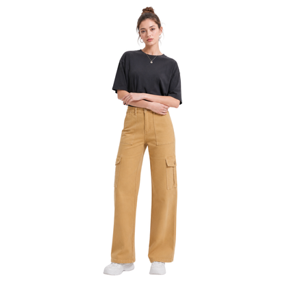 Women's High Waist Multi-Pocket Wide Leg Cargo Jeans