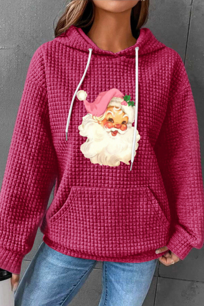 Women Winter Christmas Santa Waffle Knit Pullover Hoodie