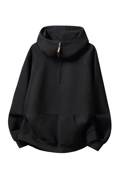 Men Winter Fleece Lined Half Zip High Collar Hoodie