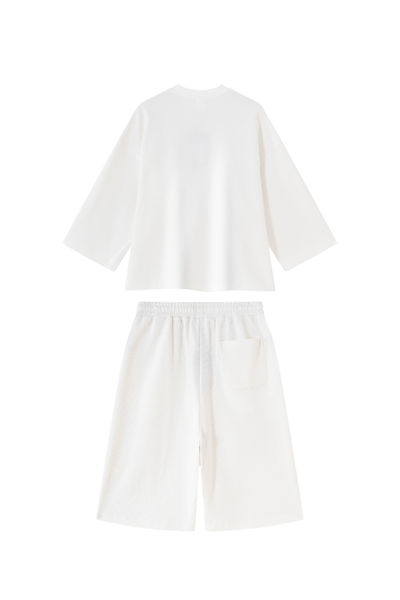 Women Spring Waffle Knit Loose Casual Top and Shorts Set