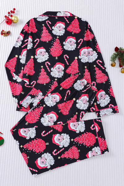 Women's Christmas Pink Striped Open Collar Pajama Set