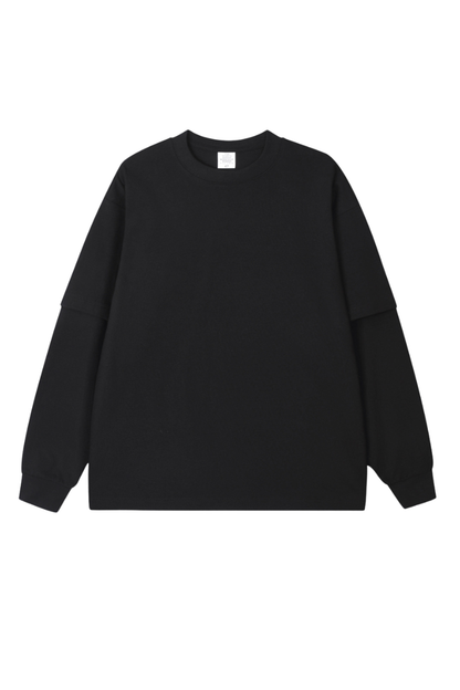 Women's Spring Summer 305g Cotton Mock Layer Long Sleeve