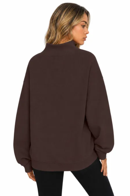 Women Fall Mock Neck Cutout Oversized Casual Sweatshirt