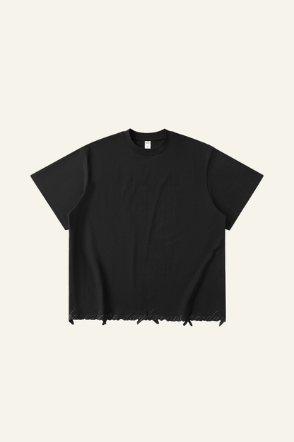 Men's Streetwear  Embroidered Raw-Edge Drop-Shoulder T-Shirt