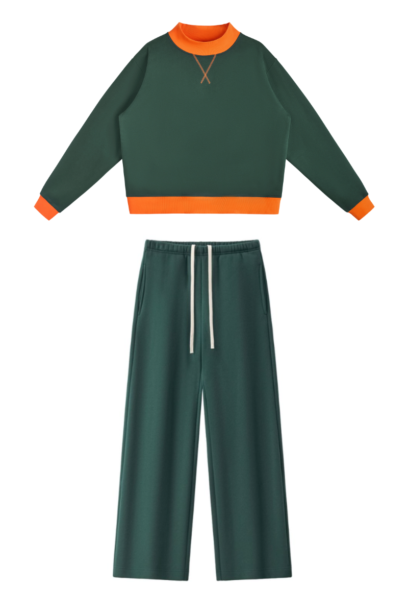 Women Fall Mock Neck Sweatshirt Wide Leg Pants Set