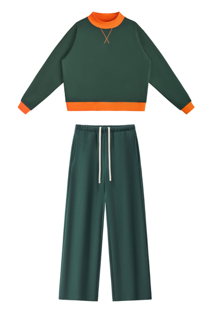 Women Fall Mock Neck Sweatshirt Wide Leg Pants Set