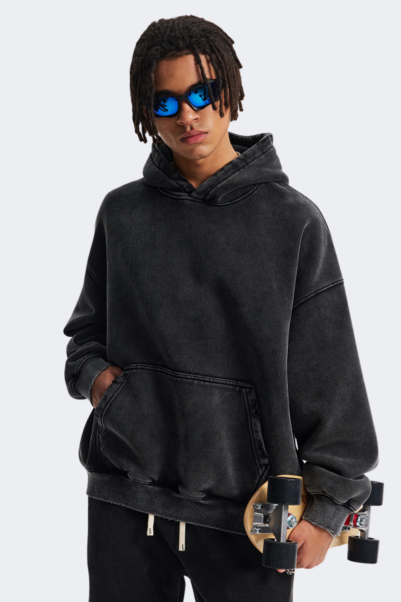 Men's Streetwear Vintage Washed Front Pocket Hooded