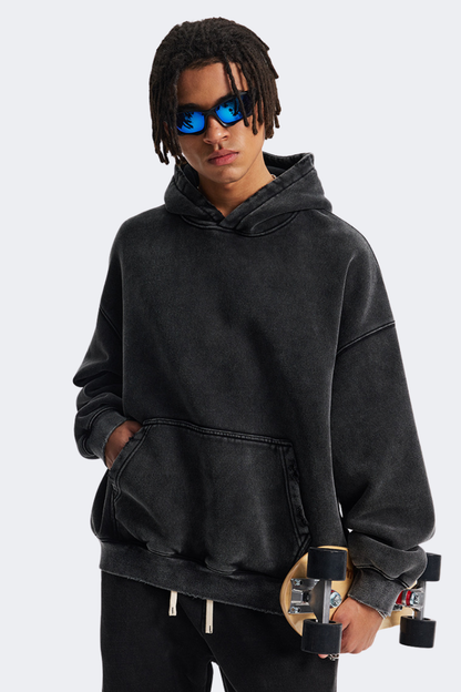 Men's Streetwear Vintage Washed Front Pocket Hooded