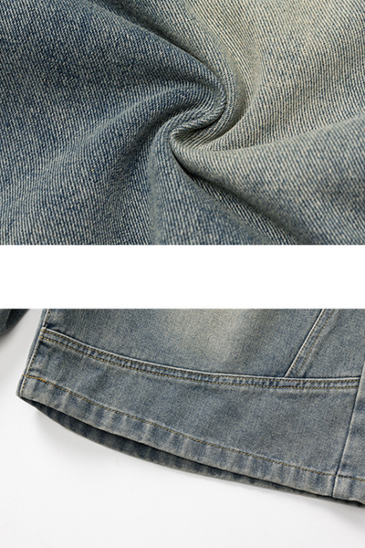 Men's Summer Retro Washed Pleated Cut Loose 5" Denim Shorts