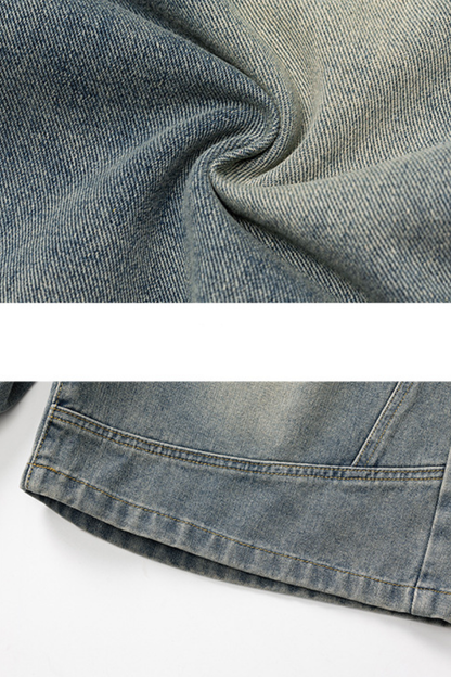 Men's Summer Retro Washed Pleated Cut Loose 5" Denim Shorts