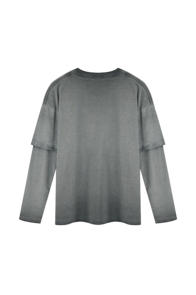 Men Fall Clothing Vintage Washed Layered Long Sleeve Tee