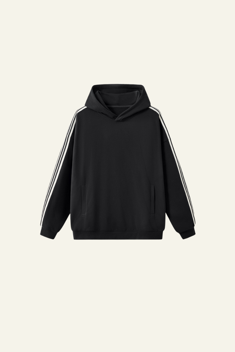 Men's Streetwear Side-Striped Solid Hoodie