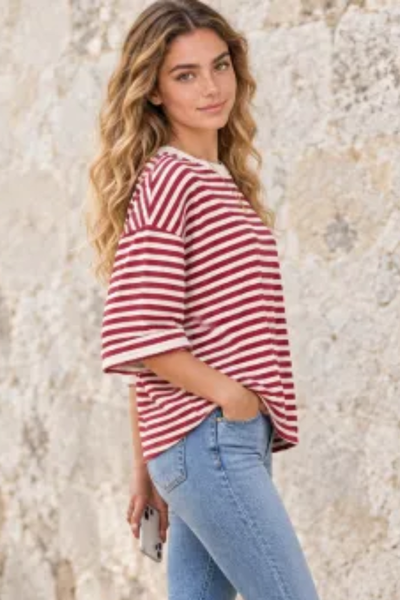 Women Spring/Summer Striped Back Tie Relaxed Blouse