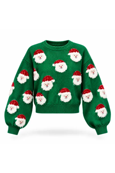 Women Fall Clothing Soft Christmas 3D Santa Cropped Sweater