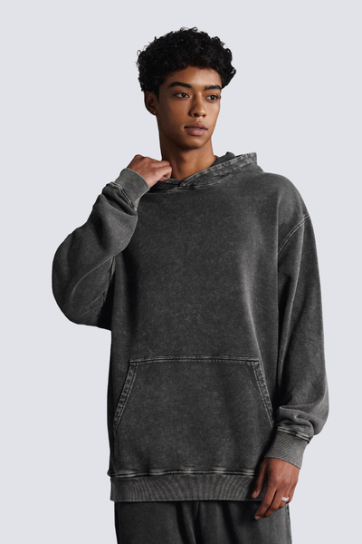 Men's 420g Heavy Cotton Washed Distressed Hoodie