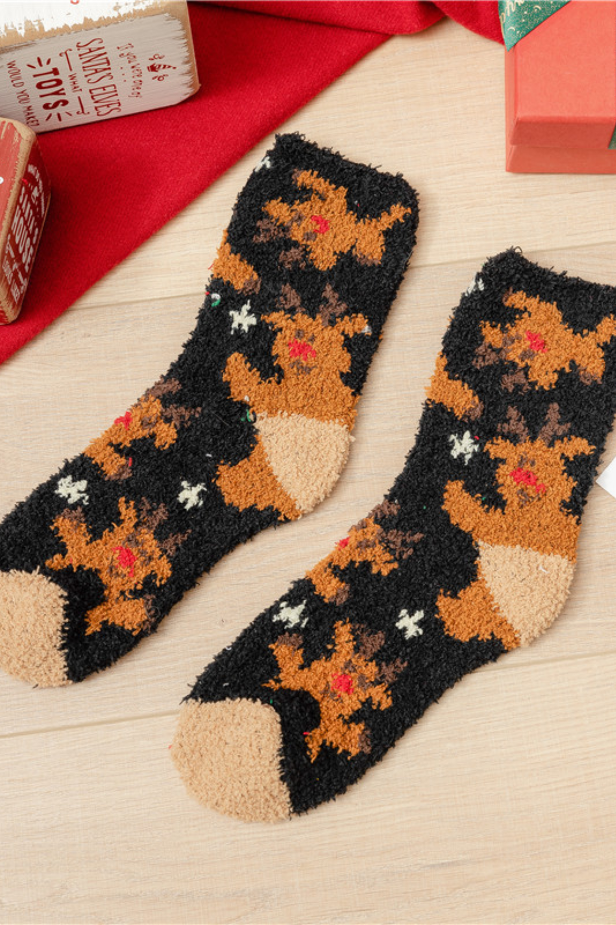 Women's Christmas Coral Fleece Santa Elk Tree Mid Calf Socks