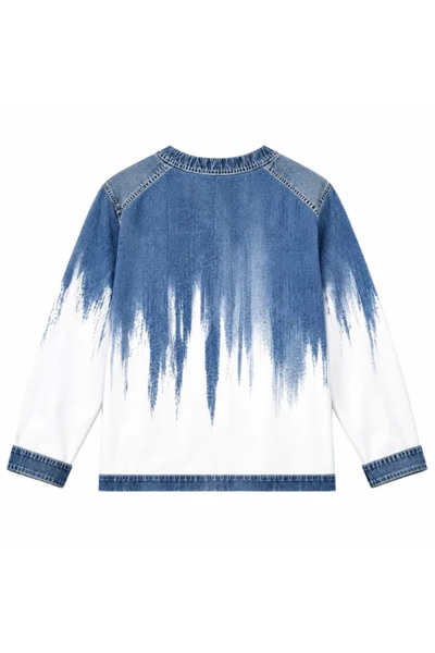 Women Fall Clothing Denim Plaid Patchwork Sweatshirt