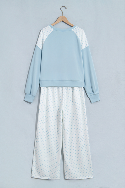 Women's Fall Polka Dot Colorblock Drawstring 2 Piece Set