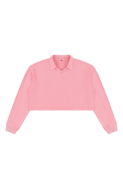 Women Fall Clothing Snow Washed Collared Crop Sweatshirt