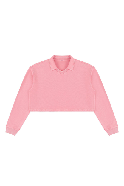 Women Fall Clothing Snow Washed Collared Crop Sweatshirt