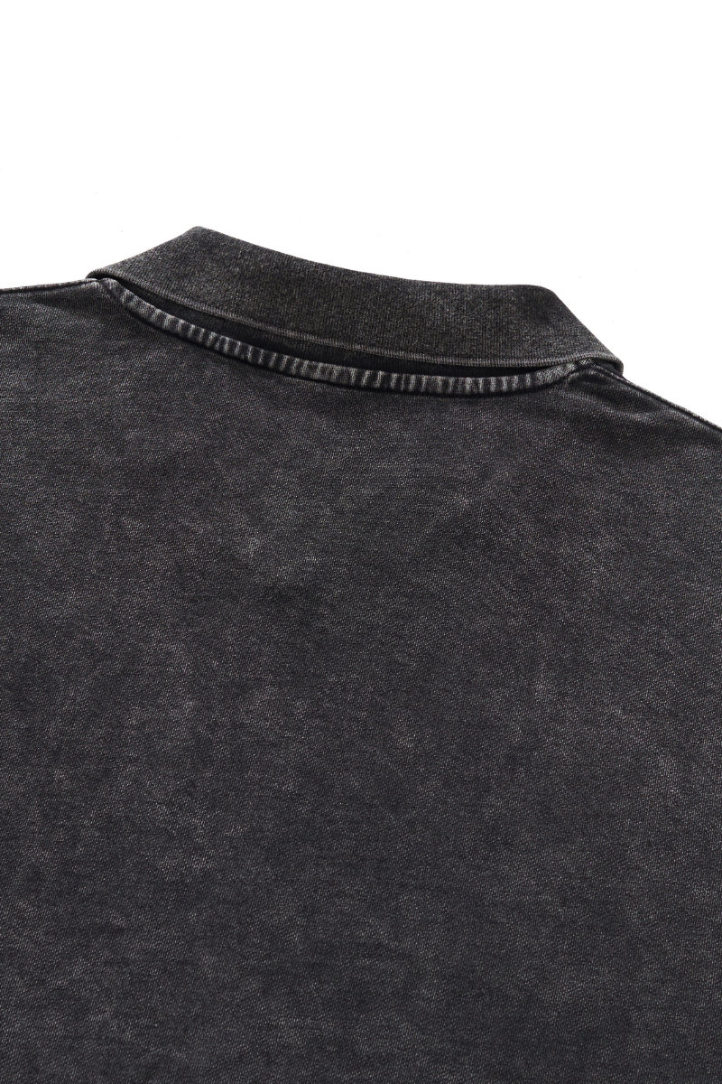 Women Fall Snow Wash Polo Collar Cropped Sweatshirt
