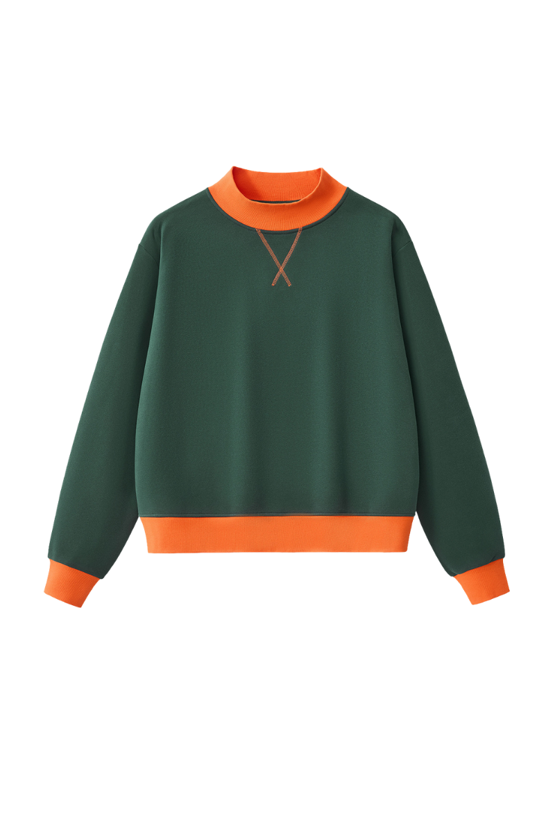 Unisex Fall Winter Colorblock Cross-Neck Cropped Sweatshirt