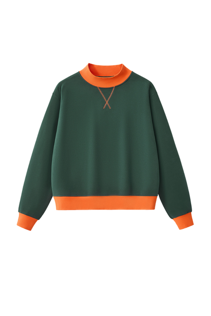 Unisex Fall Winter Colorblock Cross-Neck Cropped Sweatshirt