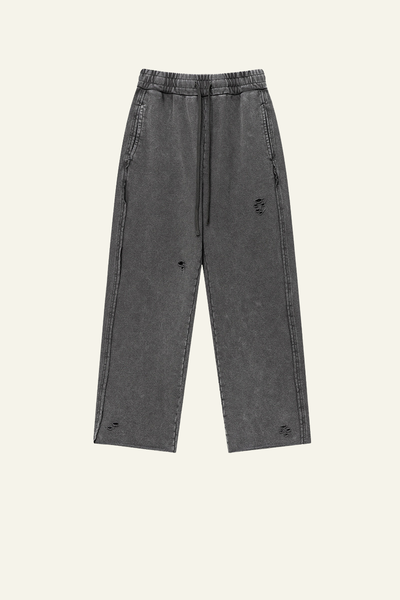 Men's Vintage Washed Frayed Hem Cotton Straight Leg Pants