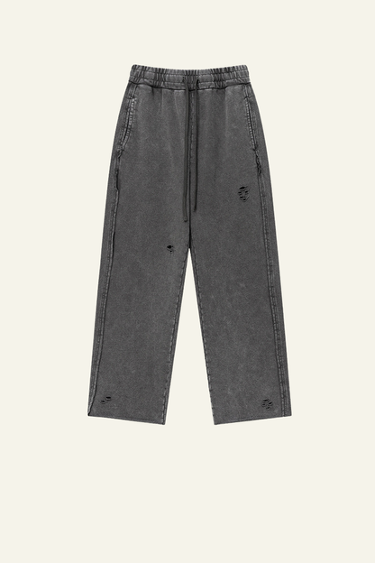 Men's Vintage Washed Frayed Hem Cotton Straight Leg Pants