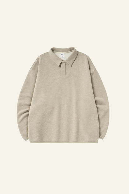 Men's Streetwear Polo Collar Drop Shoulders  Sweatshirt.
