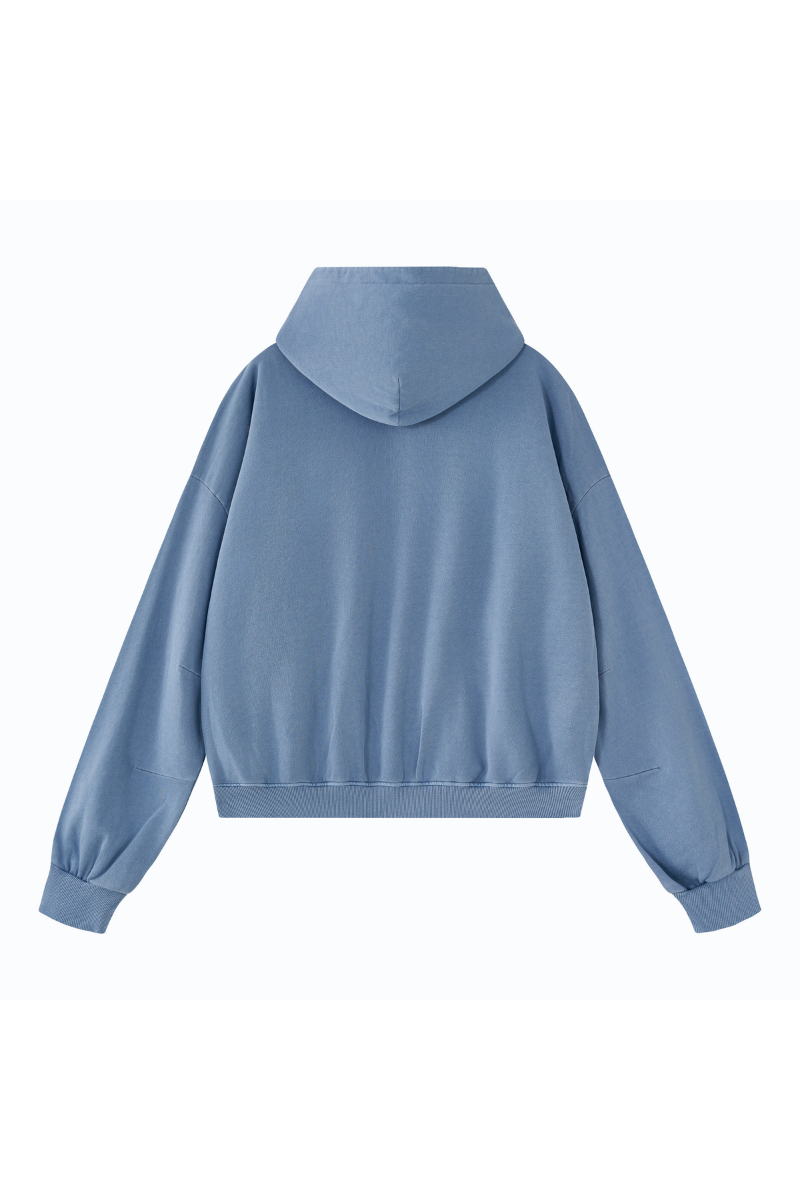 Unisex Fall Clothing Boxy Cropped Two-Way Zip Cotton Hoodie