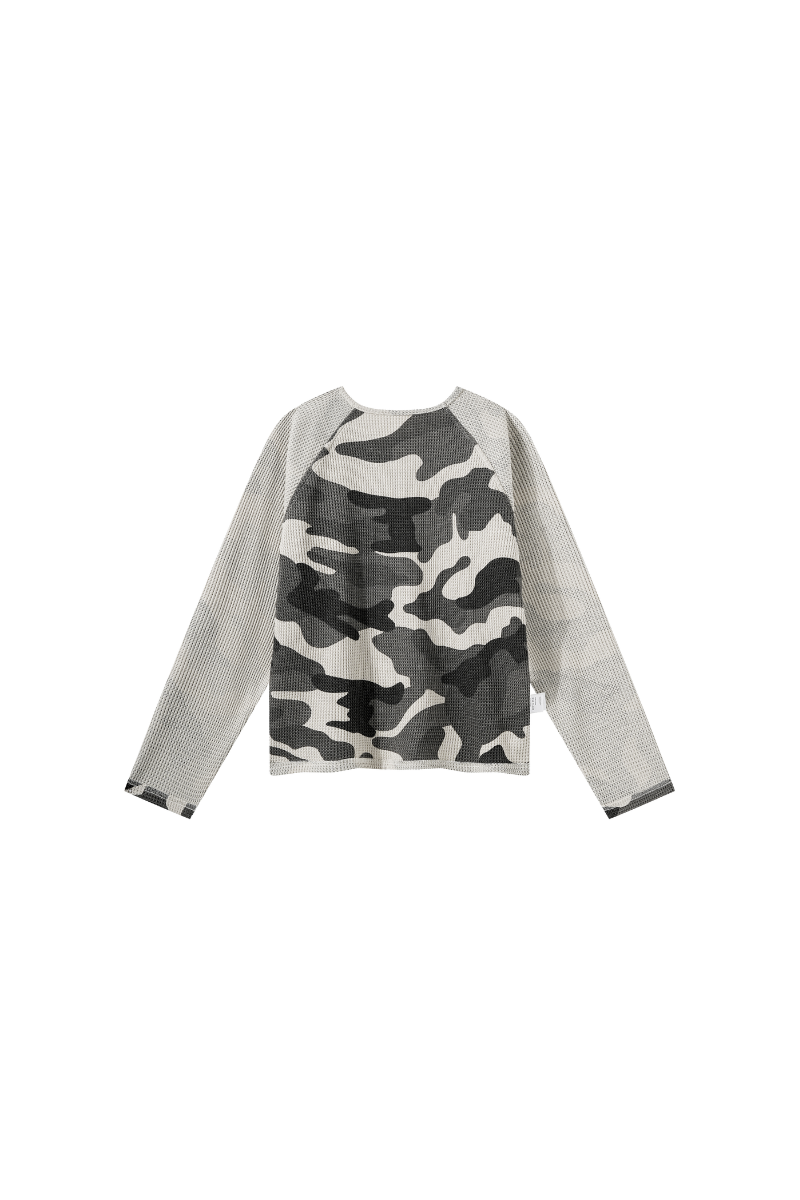 Unisex All Season Camo Waffle Raglan Long Sleeve Top