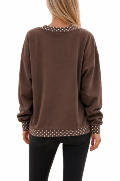 Women Fall Polka Dot Contrast Mock Neck Sweatshirt