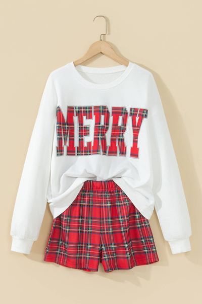 Women's Christmas Letter Print Fleece Shorts Loungewear Set