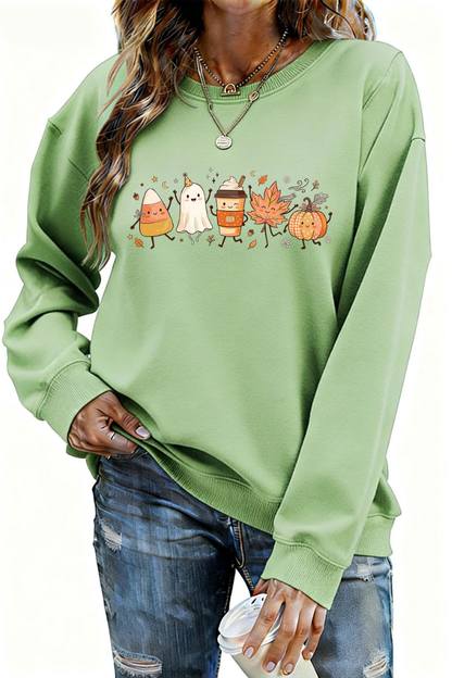 Women Fall Halloween Ghost Pumpkin Graphic Sweatshirt