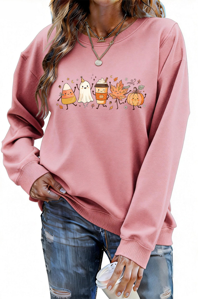 Women Fall Halloween Ghost Pumpkin Graphic Sweatshirt