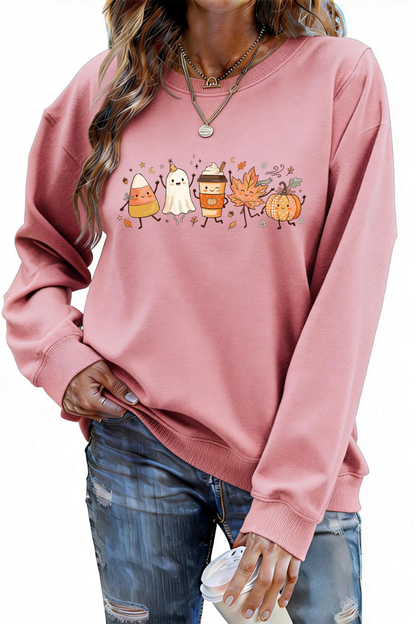 Women Fall Halloween Ghost Pumpkin Graphic Sweatshirt