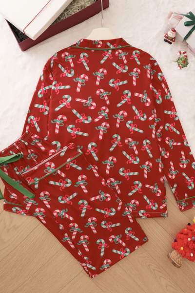 Women's Christmas Pattern Open Front Pajama Long Sleeve Set