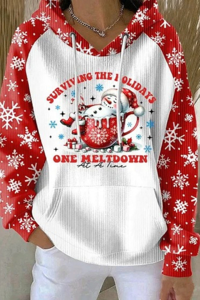 Women Fall Clothing Christmas Santa Ribbed Hoodie