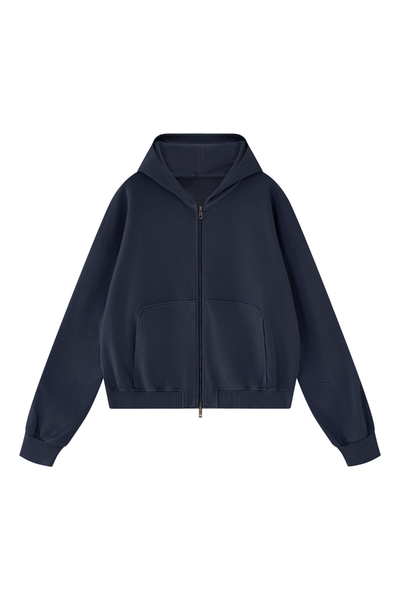 Unisex Fall Clothing Boxy Cropped Two-Way Zip Cotton Hoodie