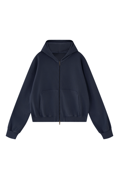 Unisex Fall Clothing Boxy Cropped Two-Way Zip Cotton Hoodie