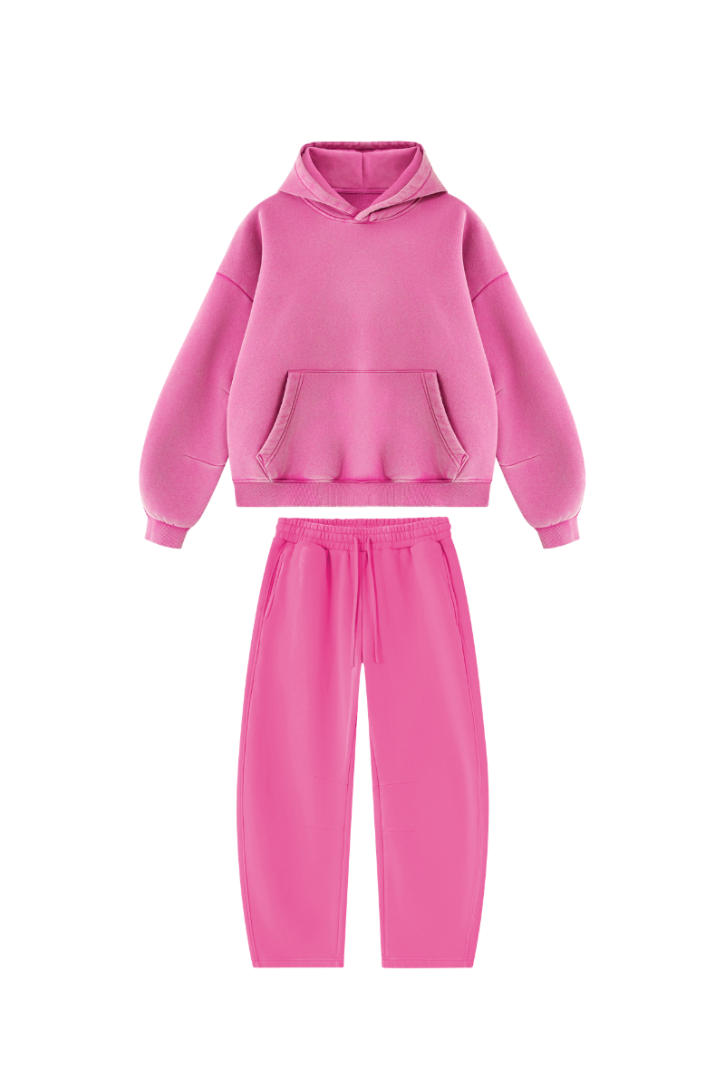 Men Fall Clothing Faded Fleece Hoodie & Wide-Leg Pants Set