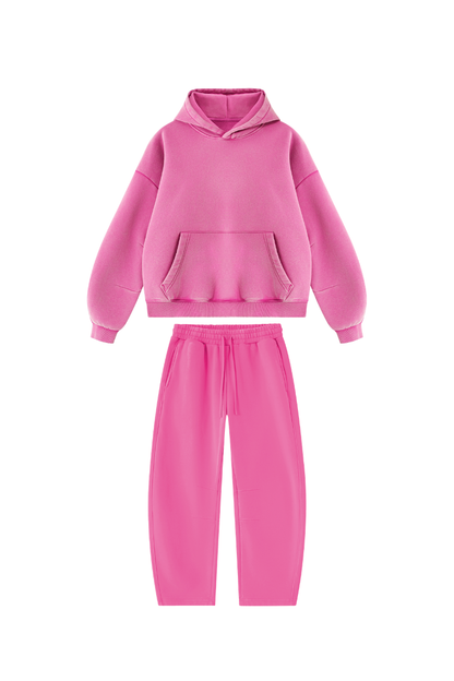 Men Fall Clothing Faded Fleece Hoodie & Wide-Leg Pants Set