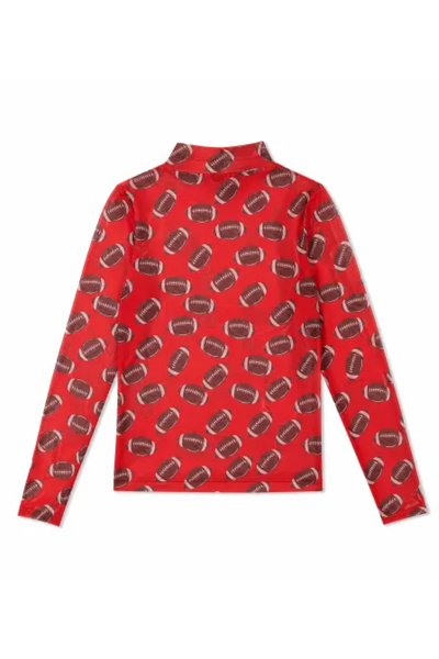 Women Spring Football Print Sheer Mesh Mock Neck Top
